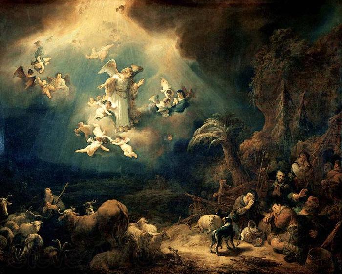 Govert flinck Angels announcing Christ's birth to the shepherds Spain oil painting art